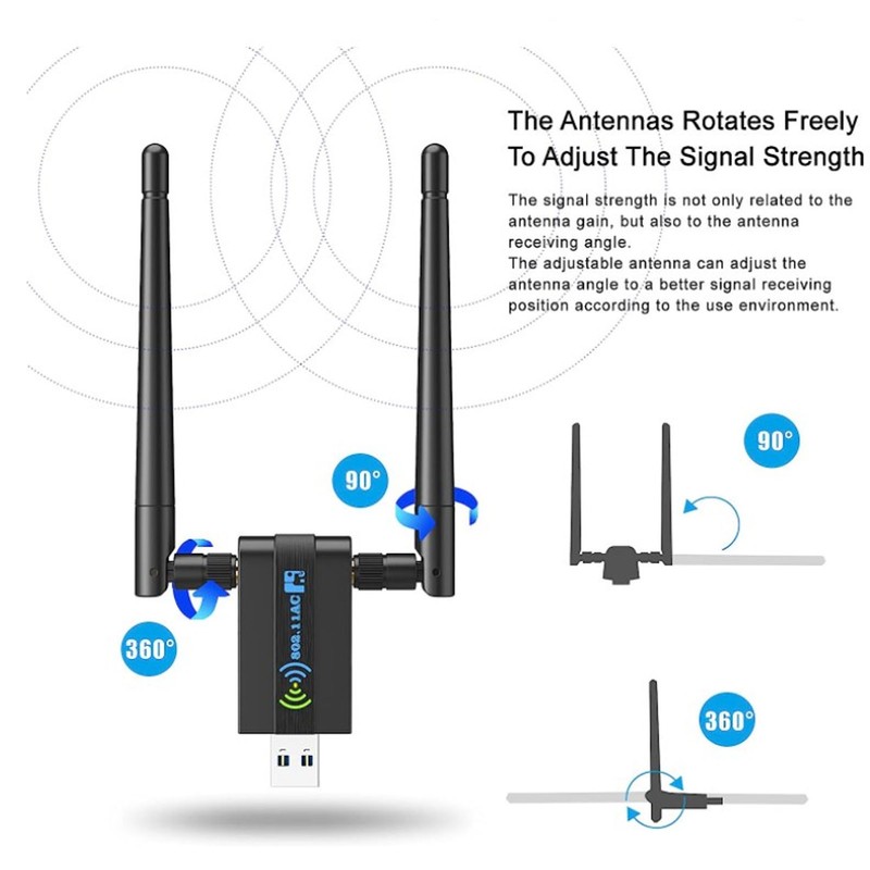 Wireless USB WiFi Adapter for PC 1300Mbps Dual Band 2.4GHz