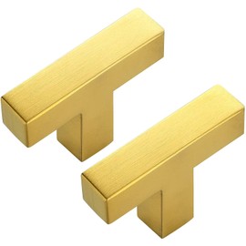 Ravinte 20 Pack Gold Square Bar Cabinet Knobs 2 Inch Square Cabinet Handles Brushed Brass Single Hole Kitchen Cabinet Pulls