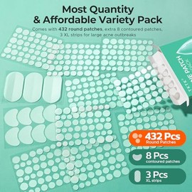 TKTK 443 Count Pimple Patches for Face, Hydrocolloid Acne Patch Bulk, Acne Stickers for Covering Cheeks, Forehead, Chin Blemishes Zit Breakouts for All Skin Types (Dots, Strip, Contoured 5 Sizes)