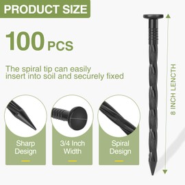 100Pack Plastic Landscape Edging Spikes, 8 Inch Spiral Landscape Anchoring Spikes，Landscape Spikes for Garden Lawn Yard, Paver Edging, Weed Barrier, Artificial Turf & More