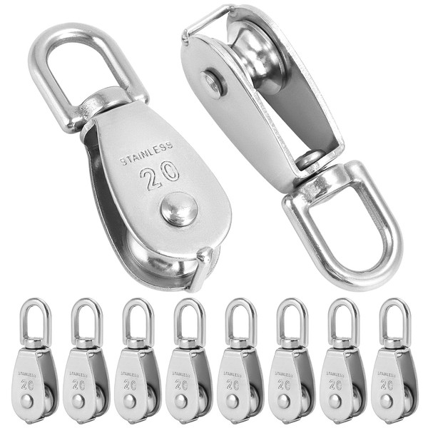 QWORK® Pack of 10 M20 Pulley 304 Stainless Steel Pulleys