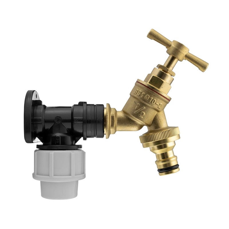 Outside tap kit,20mm mdpe wallplate/Elbow Backplate+ bib tap+PTFE Tape,Brass Garden