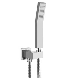 Heyalan SUS304 Stainless Steel Handheld Shower Wand High Pressure Luxury Shower Set High Flow Rectangle Hand Shower Spray with Wall Connector Holder and hose, Curved Style Polish Chrome