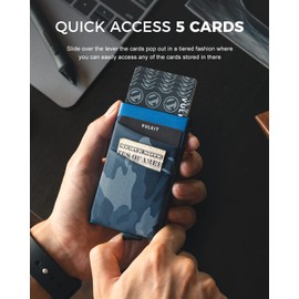 VULKIT Card Holder with Money Pocket Pop Up Wallet RFID Blocking Slim Metal Bank Card Case Holds 5 Cards and Notes(Camouflage Blue)