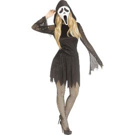 Fun World Womens Pearl Velour Ghost Face Costume, Small/Medium, Black