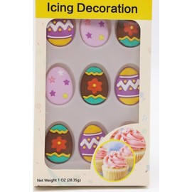 Edible Easter Cupcake Decorations - Icing Decoration for Cakes & Desserts - Assorted Candy Fancy Easter Egg Toppers, 9 count
