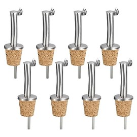 uxcell Vertedores de botellas de acero inoxidable, 10 piezas de boquilla de aceite de oliva con tapa abatible, tapones de botella de vino con diseño de corcho, para verter líquido, aceite de oliva,