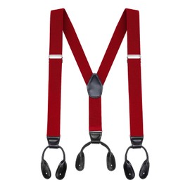 Buyless Fashion Butten End Suspenders for Men - 48" Adjustable Straps 1 1/4" - Y Shape - 5113-Red