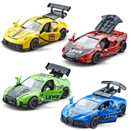 KIDAMI Pull Back Cars for Kids, Vehicles Toy Race Cars Toys, Diecast Cars Toy Playset with Door Openable, Friction Powered Cars Toys for Toddlers, Boys, Girls’ Educational Play (4 Pack)