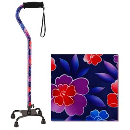 NOVA Designer Quad Cane, Lightweight Four Legged Cane with Soft Grip Handle & Wrist Strap, Height (for users 4’11” - 6’3”) and Left or Right Adjustable, Maui Flowers Design