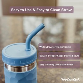 WeeSprout 2-in-1 Drinking Cups for Kids, Durable Stainless Steel Tumbler for Smoothies, Silicone Straws with Stoppers, Premium Plastic Twist Lids, Easy-Grip Sleeves, Set of 4 Dishwasher Safe Kid Cups