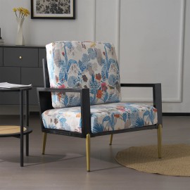 Floral Velvet Accent Lounge Armchair with Solid Wood Frame and Metal Legs-Blue for Living Room Bedroom & Balcony Usecolor: Blue, size: Width: 28.75 Depth: 18.75 Height: 19.00 Height: 10.43