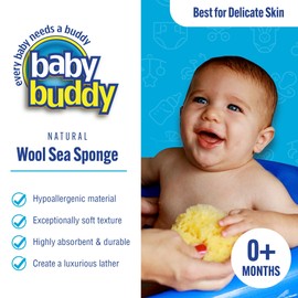 Baby Buddy Absorbent Natural Bath Sponge, Ultra Soft Premium Sea Wool Sponge, Soft on Baby's Tender Skin, Bath Accessories Baby and Kids, Infant Bath Item, Biodegradable, Hypoallergenic, Brown, 4.5in