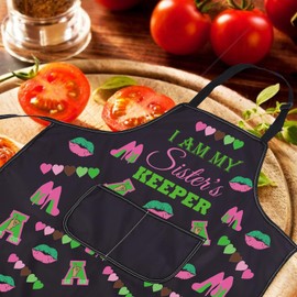 CENWA Sorority Kitchen Apron Sorority Girls Gift I’m My Sister’s Keeper Adjustable Apron For Cooking Baking Grilling (pink and green apron)