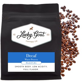 Lucky Goat Decaf Water Process Coffee – Whole Bean 12 Oz Bag – Original Decaf Natural Water Processed – Full Flavor, Low Acid, Smooth Body, Medium Roast, Keto-approved, Chemical Free, Gluten Free, Sugar Free