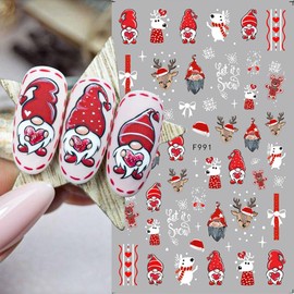 6Sheets Cute Cartoon Christmas 3D Nail Stickers Deer Gonks Snowflakes Xmas Design Nail Art Decals New Year Self Adhesive Manicure Sliders for Women