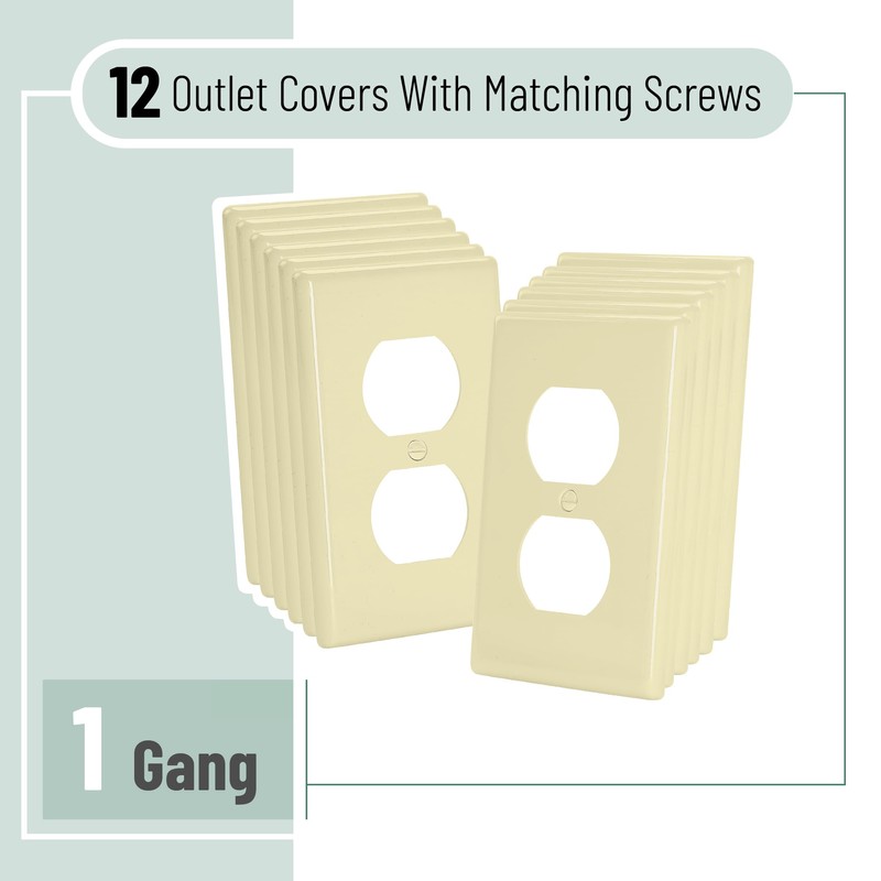 Bates- Duplex Wall Plate, 12 Pack, Ivory, Electrical Outlet Cover