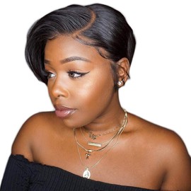 VIPbeauty Pixie Cut Wig Straight Short Human Hair Wigs For Black Women 8 Inch Short 13x6x1 T Part Brazilian Lace Front Human Hair Wig