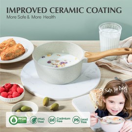 SENSARTE White Ceramic Nonstick Saucepan with Lid Set 1.5+2.5QT, Small Cooking Pot with Stay Cool Handle, Induction Compatible Saucepot, White Granite Coating, PFOA/PFAS Free