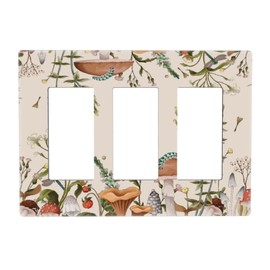 Beige Boho Hippie Mushroom Botanical 3 Gang Triple Rocker/Decorator Light Switch Wall Plate Cover Decorative GFCI Electrical Faceplate Switchplate Dimmer