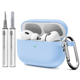 WOYINGE for AirPod Pro Case Cover with Cleaner Kit, Soft Silicone Cover for AirPods Pro 2nd Generati/1st Comes with Keychain for Women Men,Suitable for 2nd Generation Case Denim Blue