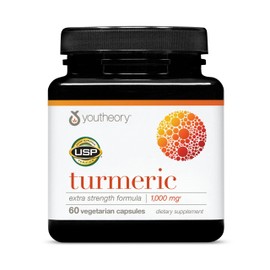 Youtheory Turmeric Extra Strength - 1,000 mg Turmeric Supplement - with 10 mg Black Pepper - Curcumin Joint Support* - Soy, Dairy & Gluten Free - 60 Vegetarian Capsules