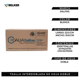 Toalla Interdoblada Dalitas Con 20 Pqt De 100 C/u 4 Cajas