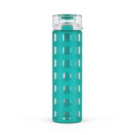 Ello Syndicate 20oz Reusable Glass Water Bottle with One-Touch Leak Proof Flip Lid and Protective Non-Slip Silicone Sleeve and Carry Loop for Coffee, Tea and Water, BPA-free, Dishwasher Safe, Mint