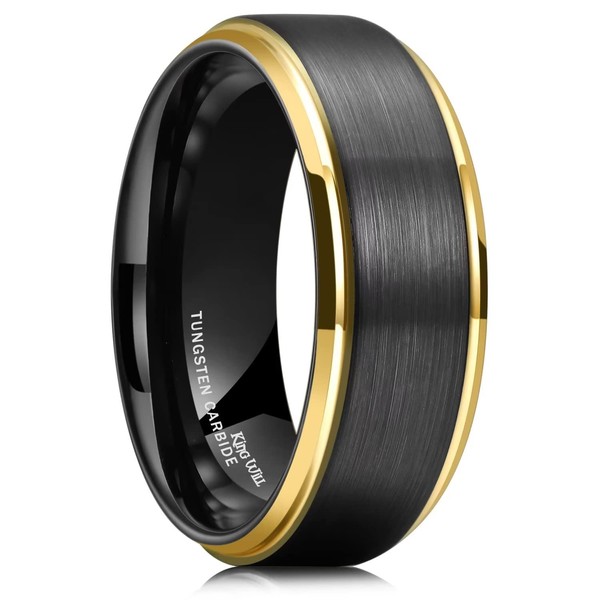 King Will Mens 8mm Black Tungsten Carbide Ring Matte Brushed