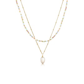 Elli Women's Baroque Layer Necklace with Freshwater Cultured Pearl in 925 Sterling Silver, Glass Plastic, None
