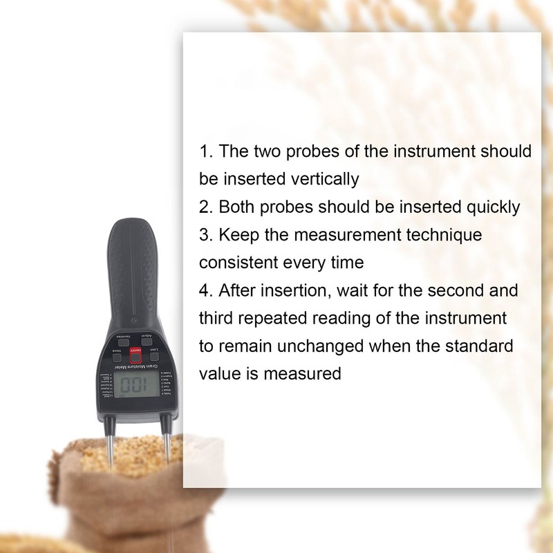 Grain Moisture Meter Tester Portable Digital with Voice Probe 300mm