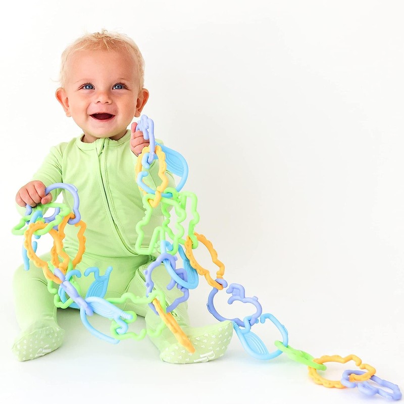 Nuby Animal Click Linkables, 24 Colorful Links for Strollers, Car