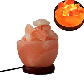 RUITASA Pink Himalayan Crystal Salt with Natural Crystal lamp Bowl, dimmers Lines and Classic Wood Base