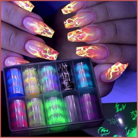 MOLILON 10 Sheets Noctilucent Nail Foil Fluorescent Frame Nail Stickers Nail Transfer Foil Starry Sky Paper Nail Art Foil Nail Decals for Nails Salon Decoration