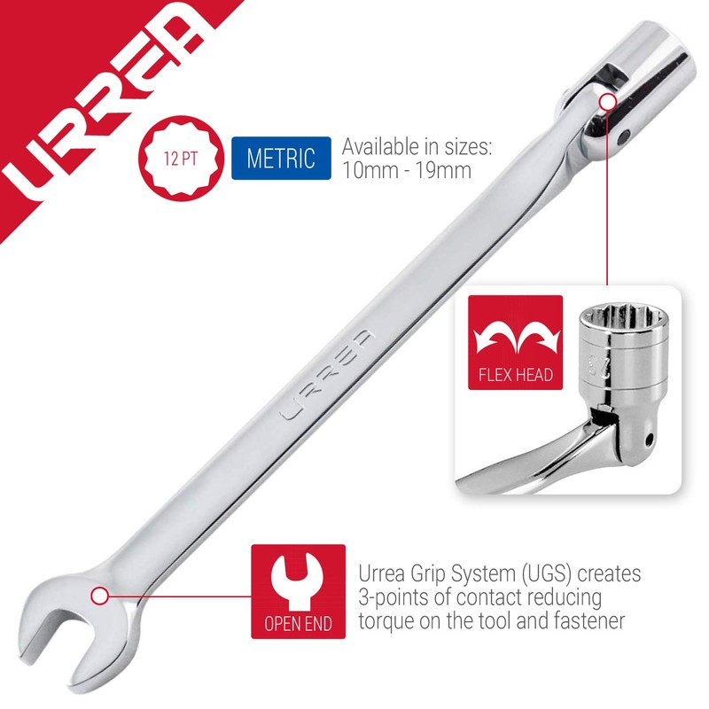 URREA 12-Point Flex Head Socket Wrench - 10mm Flexible Head