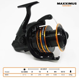 FLADEN Fishing - Maxximus Ignobix Reel Premium Surf Casting Beach Spinning FD8000 with 6+1 Ball Bearings Front Drag and Huge Line Capacity [11-9680]