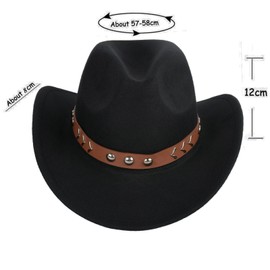 BITUSIC Cowboy Hat for Women and Men,Western Wide Brim Hat Leather Band Vintage Breather Sun Protection for Men and Women,Elegant Fashionable Simple Design Cowgirl Cowboy Hat Black