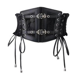 Clyralisa Women's Elastic Corset Belt Sides Lace-up Underbust Wide Costume Belts for Women Black XS