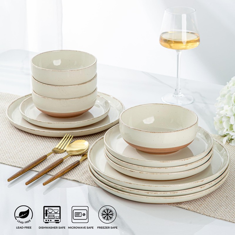 AmorArc Ceramic Dinnerware Sets for 4, 12 Pieces Handpainted Plates