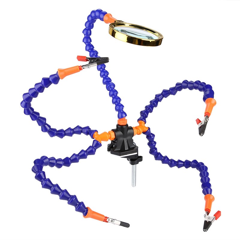 Five Arm Flexible Soldering Station Clip with Magnifying Glass Welding