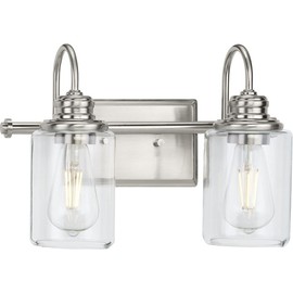 Progress Lighting Aiken Collection 2-Light Brushed Nickel Clear Glass Vintage Bath Vanity Light