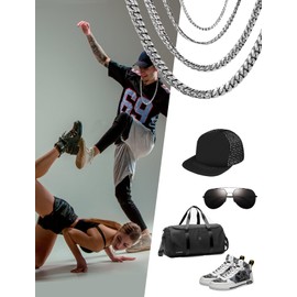 Inscca Men's Silver Necklaces for Men Stainless Steel Cuban Chain for Boys Curb Chain Women 3/6/9/12 mm Thin/Solid Surgical Steel 316L Stainless Steel Chain Hip-Hop 45/50/55/60/65/70/75 cm, Stainless