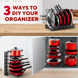 Pots and Pans Organizer Under Cabinet - 8-Tier Adjustable Pan Organizer Rack for Cabinet - Heavy-Duty Pot & Pan Organizer - Perfect to Store Pots, Pans, Lids - Easy Kitchen Organization and Storage