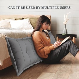 Rucener Rectangular Headboard Reading Body Pillow Large Cushion Removable Headboard Backrest Reading Pillow Headboard Gift for Mom Polyester Linen Grey Queen