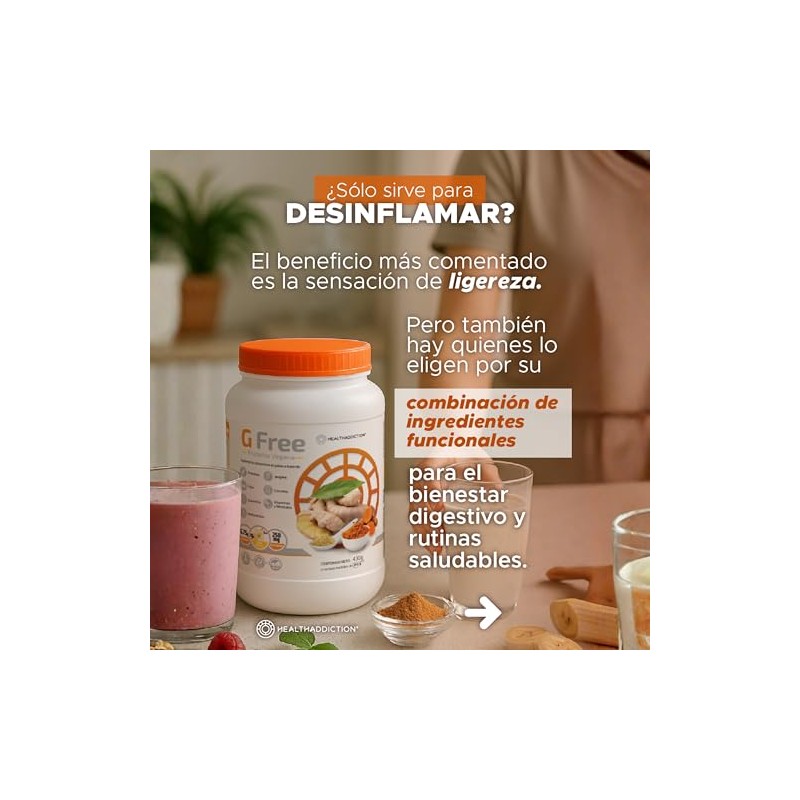 Healthaddiction Free Proteína Vegana Digestiva Cúrcuma Jengibre Glutamina Lácteos Gluten
