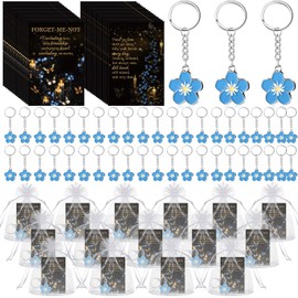 Equsion 100 Sets Funeral Favors for Guests Forget Me Not Flower Keychain and Prayer Card Sympathy Gifts for Memorial Party Remembrance