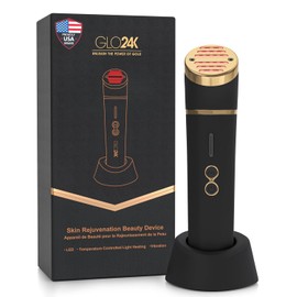 GLO24K - Dispositivo de belleza para rejuvenecimiento de la piel, basado en LED de triple acción, térmica, tecnologías de vibración. Tratamiento antiedad SPA en casa.