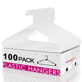 HOUSE DAY White Plastic Hangers 100 Pack, Heavy Duty Clothes Hanger Plastic, Plastic Shirt Hangers Coat Hangers for Closet, Adult Hangers for Everyday Standard Use Laundry Hanger Closet Hangers