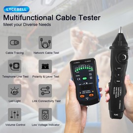 Network Cable Tester, Wire Tracer Tone Generator and Probe Kit for RJ45 RJ11 BNC Cat4 Cat3, Circuit Tracer Poe LAN Tester with Earphone Lamp, Ethernet Tester Break Locator Line Finder Tools