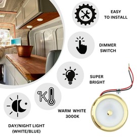 MARVIX LED Spot Light 12V 24V Touch Switch Dimmer 70mm Round Gold Downlight Campervan Motorhome Boat Lighting